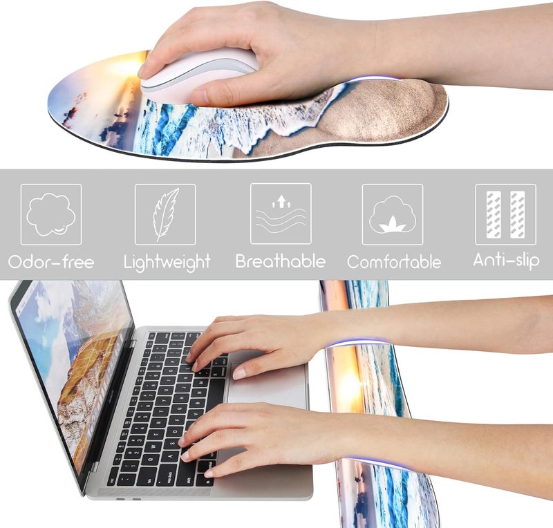 JIGOO Ergonomic Mouse Pad with Wrist Rest and Keyboard Wrist Rest, Mousepad and Wrist Rest for Computer Keyboard, Pain Relief, Non-Slip Rubber Base, Mouse Pad with Wrist Support for Gaming, Office, Beach - Image 5